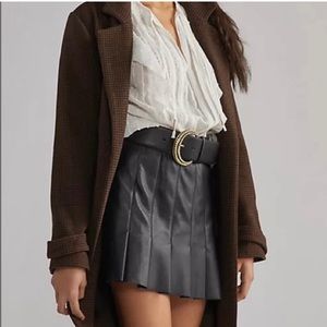 Anthropologie Pleated Faux Leather Mini Skirt M